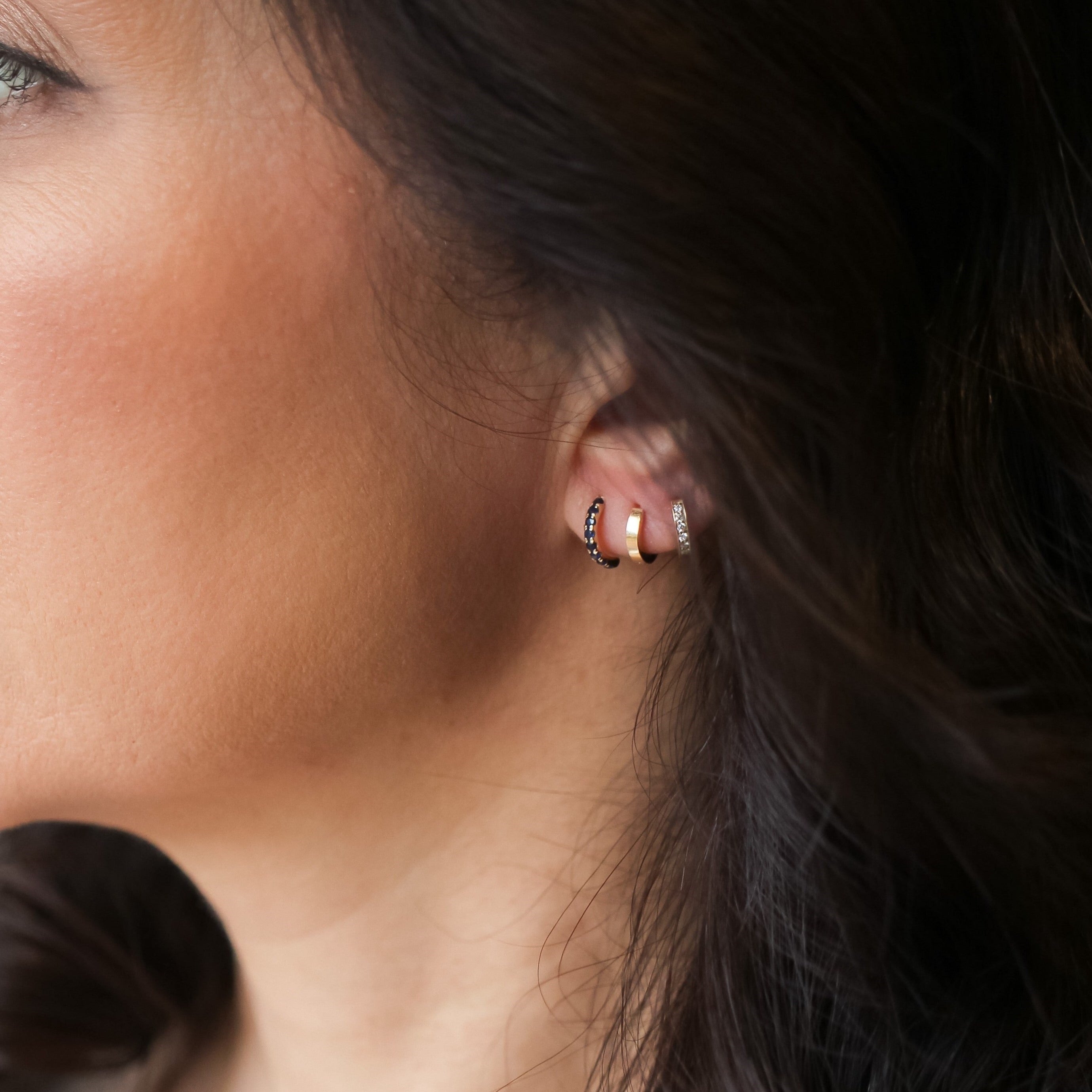 Blue Sapphire Huggie Earrings