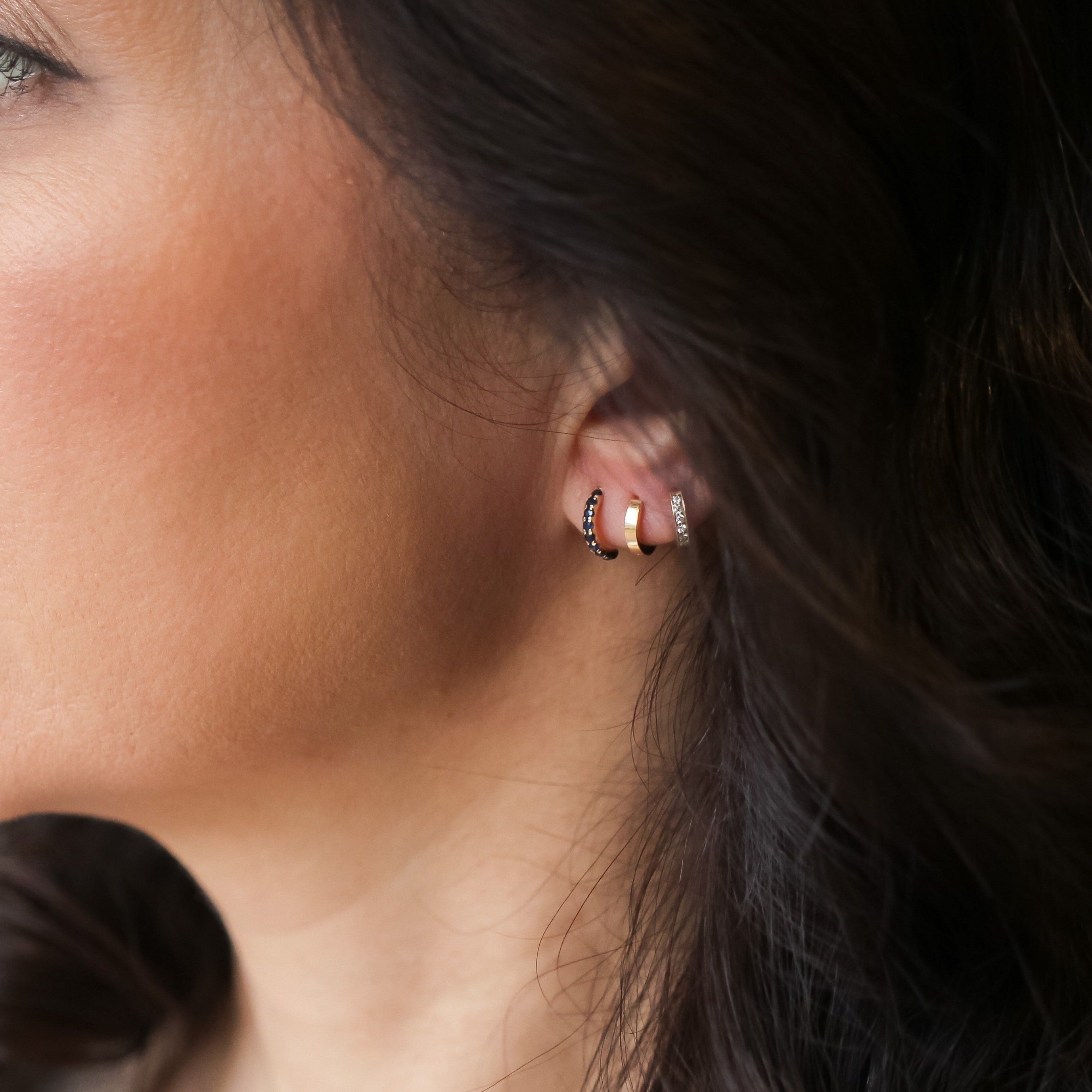 Blue Sapphire Huggie Earrings